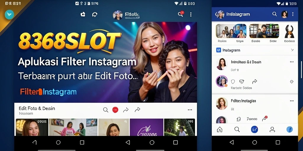 Screenshot 8368SLOT menampilkan antarmuka pengguna dengan fitur filter Instagram.
