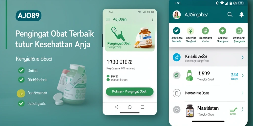 Screenshot antarmuka utama AJO89 yang menampilkan fitur pengingat obat.