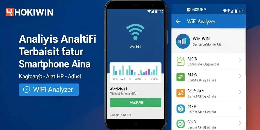 Tampilan antarmuka HOKIWIN menampilkan analisis jaringan WiFi secara langsung.